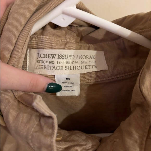 J. Crew Vintage Anorak Khaki Hooded Quarter Button Up Drawstring Waist Size XS - Picture 3 of 6